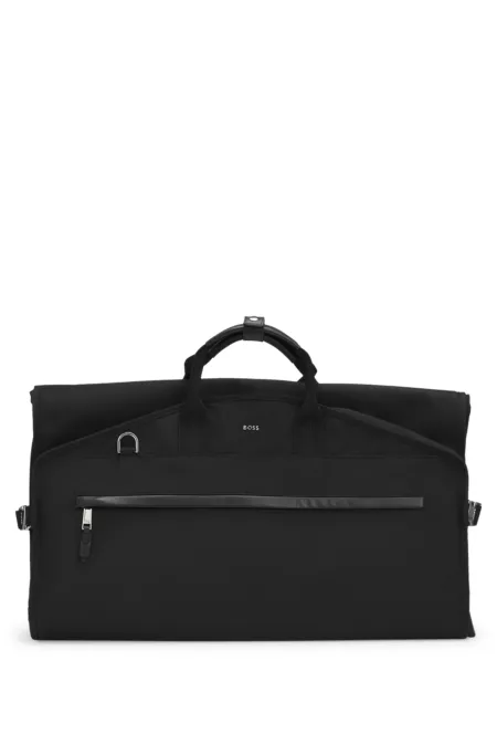 Garment bag with leather trims