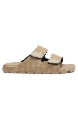 Faux-suede slides with logo detailing, Light Beige