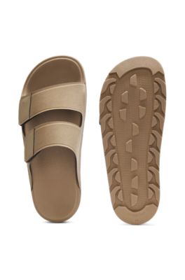 Faux-suede slides with logo detailing, Light Beige