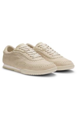 Suede-leather trainers with whipstitching, Light Beige