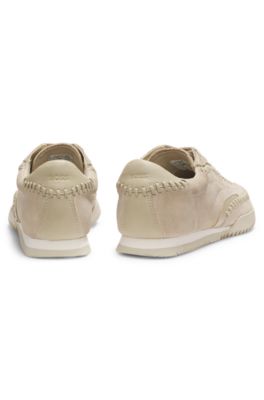 Suede-leather trainers with whipstitching, Light Beige