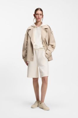 Deportivas de piel de ante con pespuntes, Beige claro