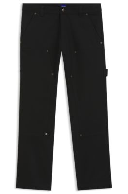 Regular-fit pants in stretch-cotton canvas, Black