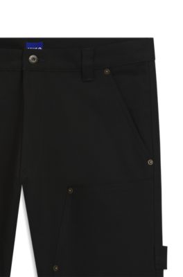 Regular-fit pants in stretch-cotton canvas, Black