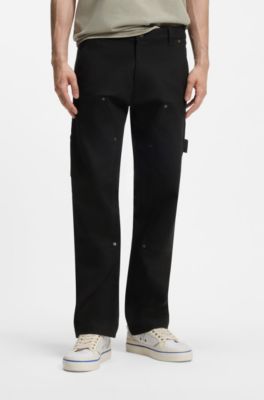 Regular-fit pants in stretch-cotton canvas, Black