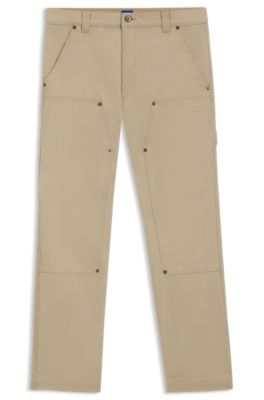 Regular-fit pants in stretch-cotton canvas, Beige