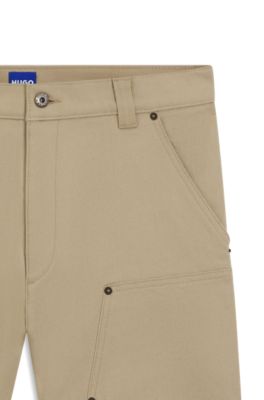 Regular-fit pants in stretch-cotton canvas, Beige