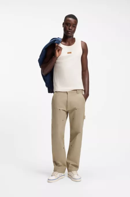 Regular-fit pants in stretch-cotton canvas