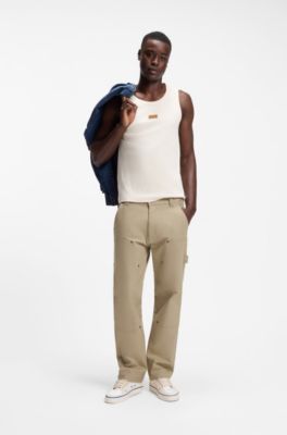 Regular-fit pants in stretch-cotton canvas, Beige
