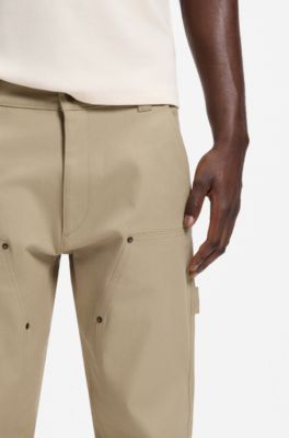 Regular-fit pants in stretch-cotton canvas, Beige