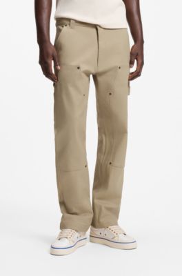 Regular-fit pants in stretch-cotton canvas, Beige