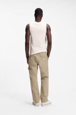 Regular-fit pants in stretch-cotton canvas, Beige