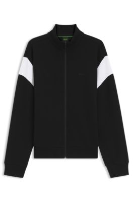 Sudadera de algod&oacute;n con cremallera y apliques en contraste, Negro