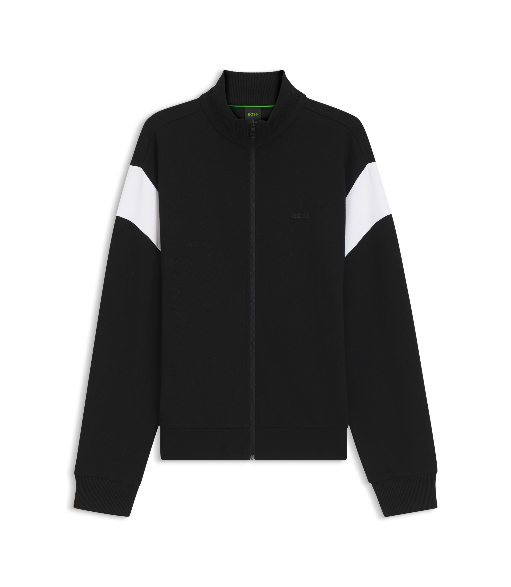 BOSS - Zippered cotton-blend sweatshirt with contrast inserts - Black