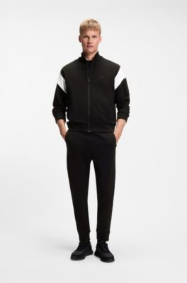 Sudadera de algod&oacute;n con cremallera y apliques en contraste, Negro