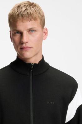 Sudadera de algod&oacute;n con cremallera y apliques en contraste, Negro