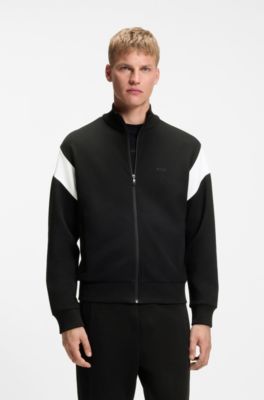 Sudadera de algod&oacute;n con cremallera y apliques en contraste, Negro