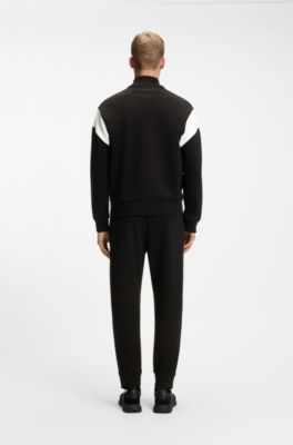 Sudadera de algod&oacute;n con cremallera y apliques en contraste, Negro