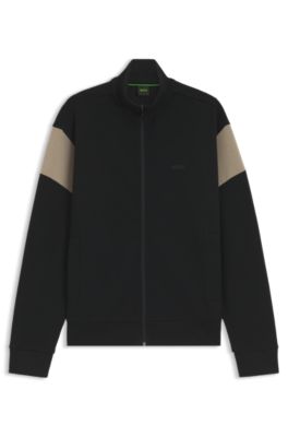 Zippered cotton-blend sweatshirt with contrast inserts, Black