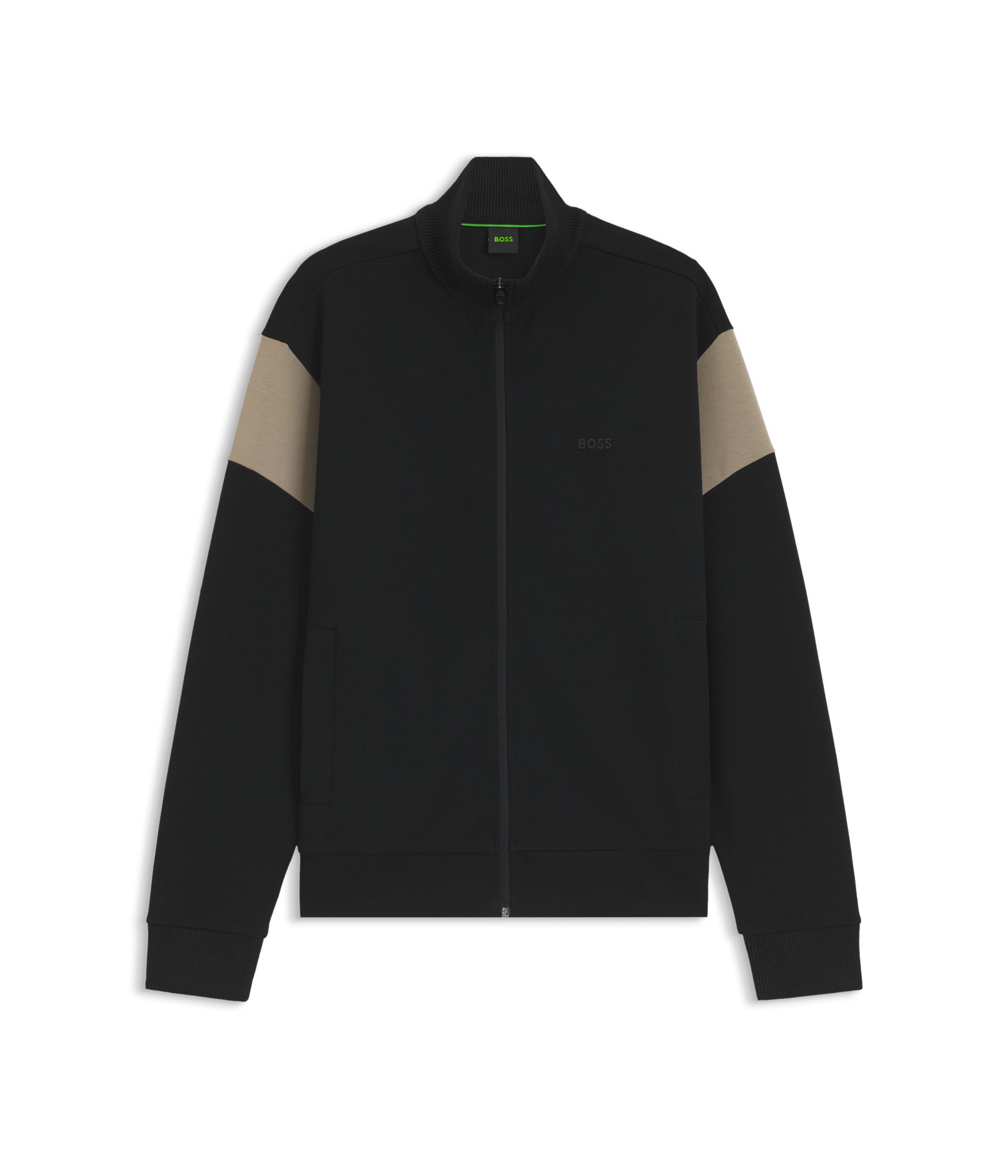 BOSS - Zippered cotton-blend sweatshirt with contrast inserts - Black