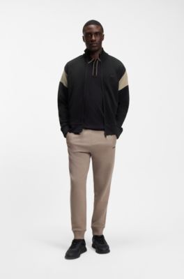 Zippered cotton-blend sweatshirt with contrast inserts, Black