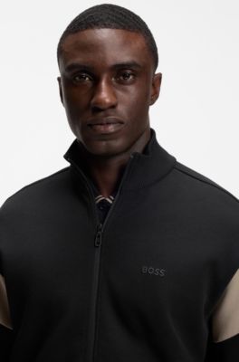 Zippered cotton-blend sweatshirt with contrast inserts, Black