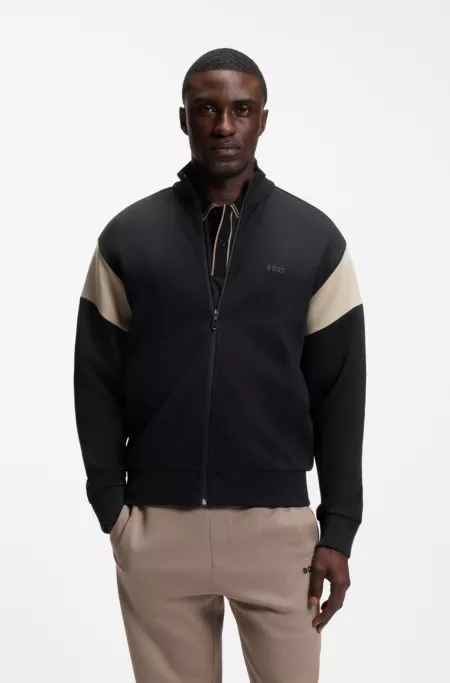 Zippered cotton-blend sweatshirt with contrast inserts