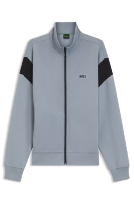 Sudadera de algod&oacute;n con cremallera y apliques en contraste, Gris oscuro