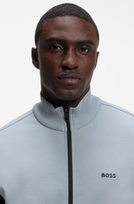Sudadera de algod&oacute;n con cremallera y apliques en contraste, Gris oscuro