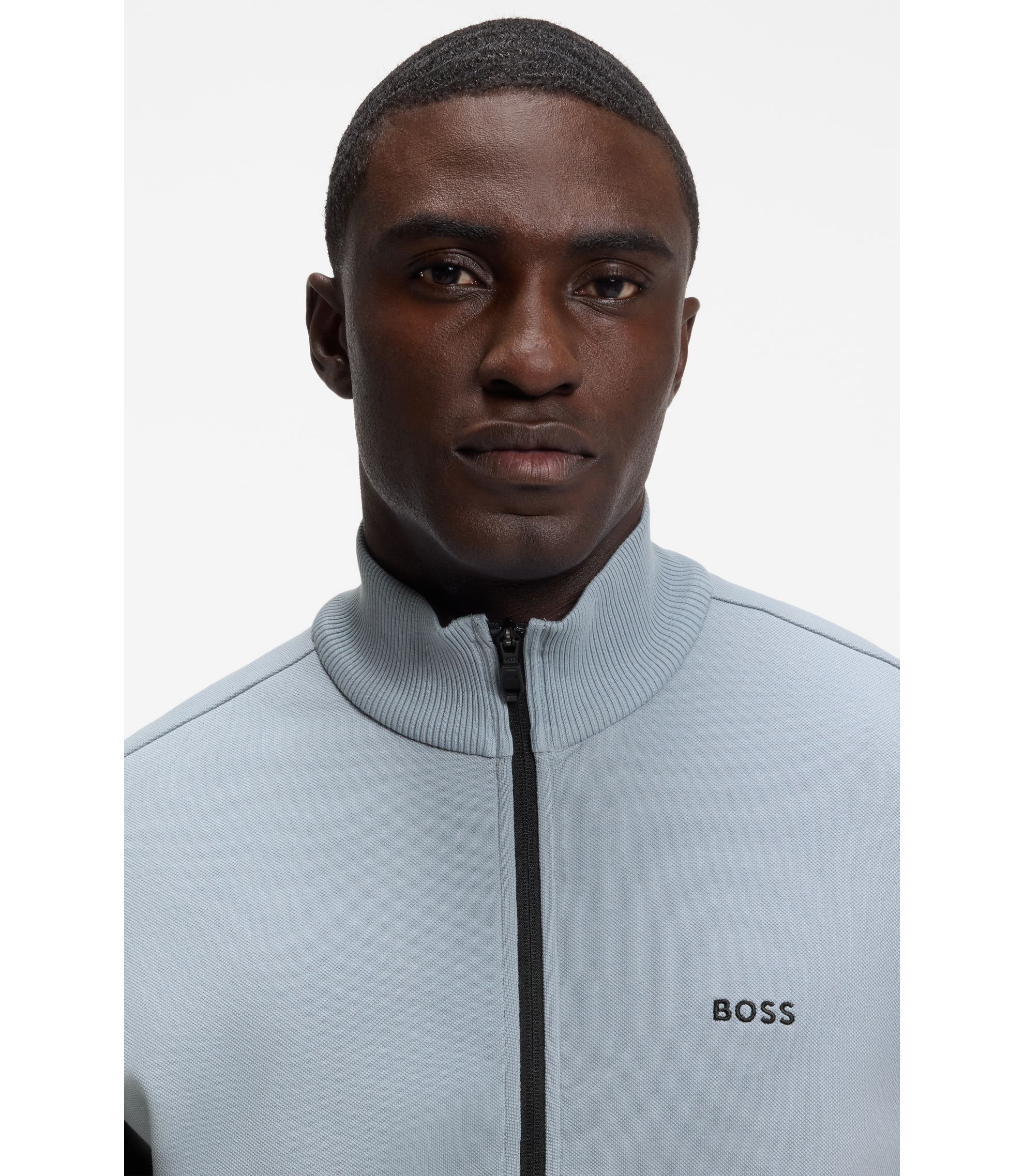 Hanes Comfort Soft スケルトン長袖カットソー BOSS - Zippered cotton-blend sweatshirt with contrast inserts