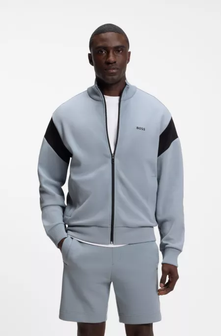 Zippered cotton-blend sweatshirt with contrast inserts