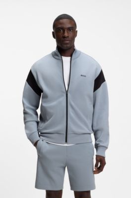 Sudadera de algod&oacute;n con cremallera y apliques en contraste, Gris oscuro