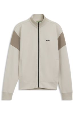 Zippered cotton-blend sweatshirt with contrast inserts, Light Beige