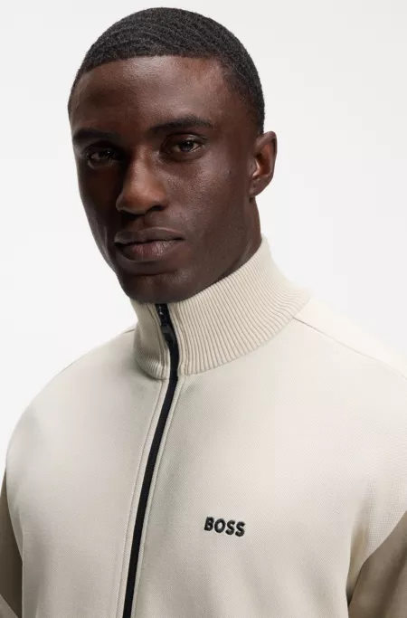 Zippered cotton-blend sweatshirt with contrast inserts