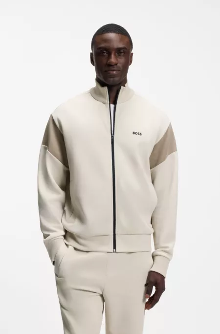 Zippered cotton-blend sweatshirt with contrast inserts