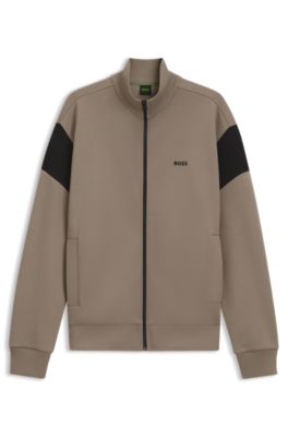 Zippered cotton-blend sweatshirt with contrast inserts, Light Green