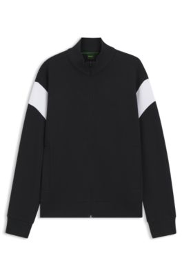 Sudadera de algod&oacute;n con cremallera y apliques en contraste, Azul oscuro