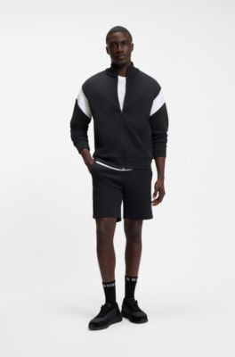 Sudadera de algod&oacute;n con cremallera y apliques en contraste, Azul oscuro