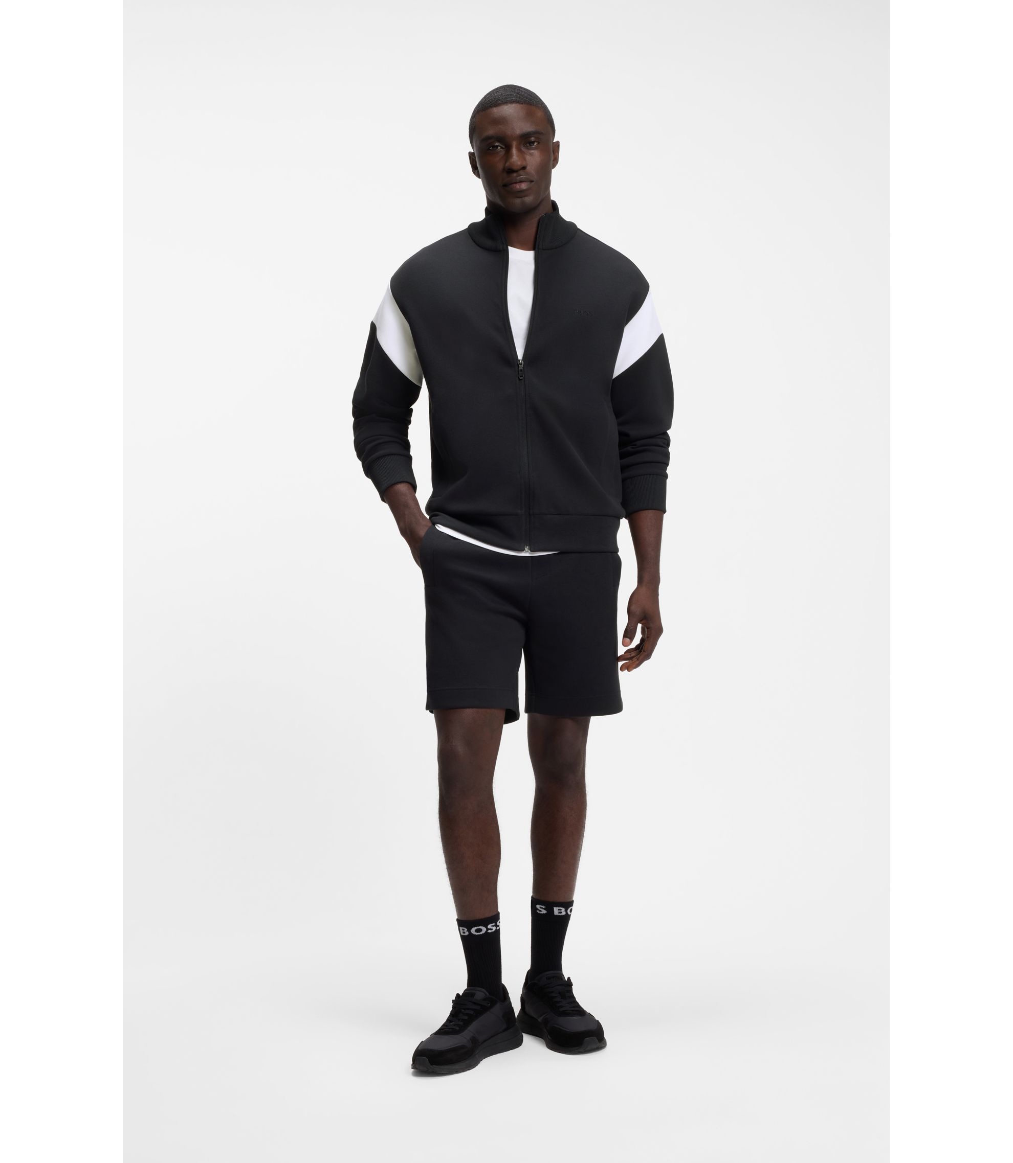 BOSS - Zippered cotton-blend sweatshirt with contrast inserts