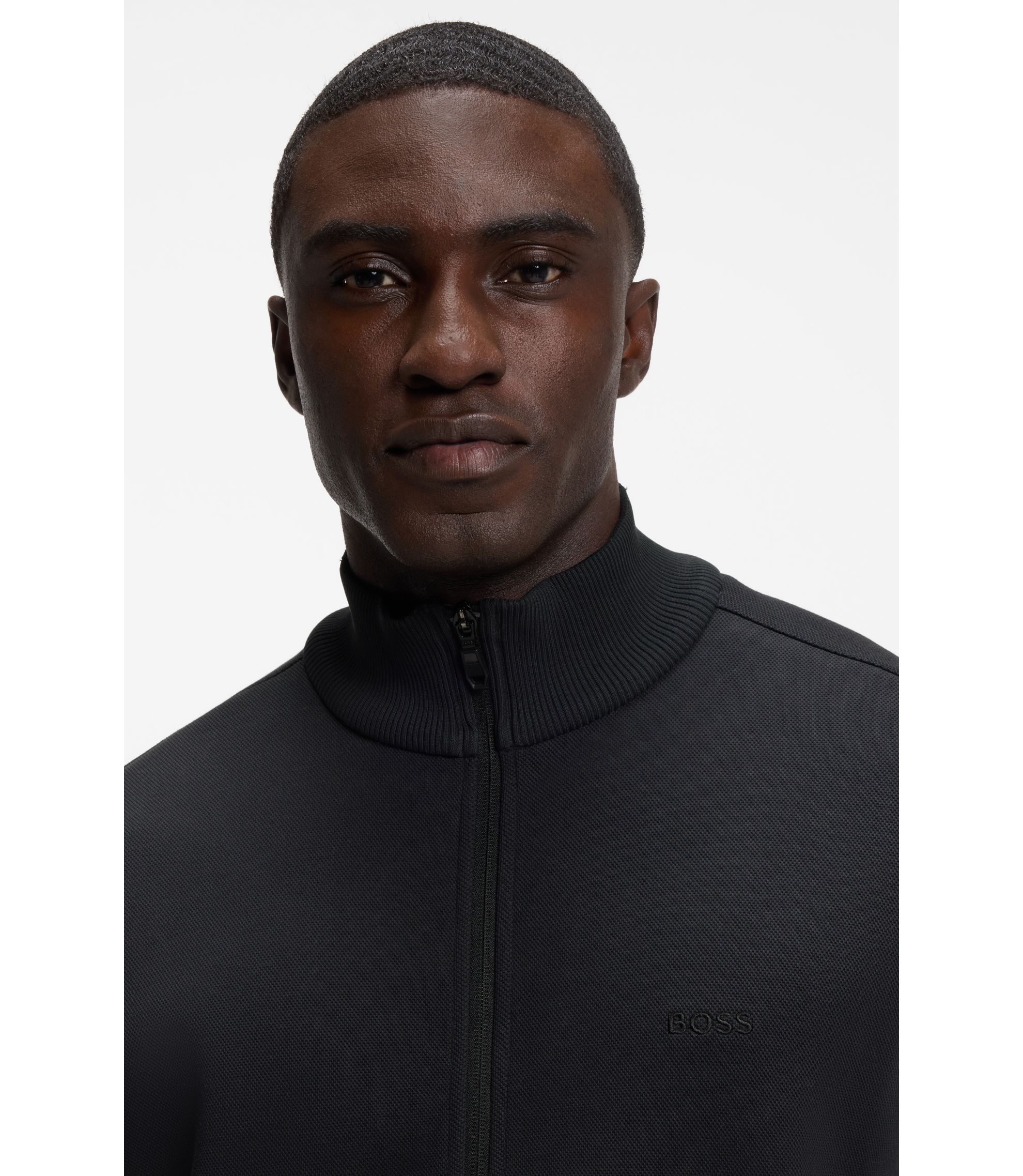小物 BOSS BOSS - Zippered cotton-blend sweatshirt with contrast inserts