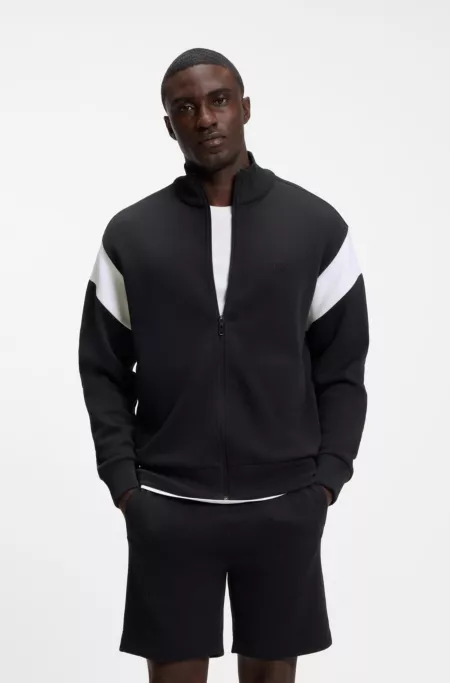 Zippered cotton-blend sweatshirt with contrast inserts