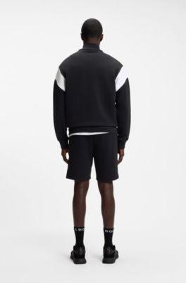 Sudadera de algod&oacute;n con cremallera y apliques en contraste, Azul oscuro