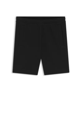 Logo-embroidered shorts in cotton-blend pique jersey, Black