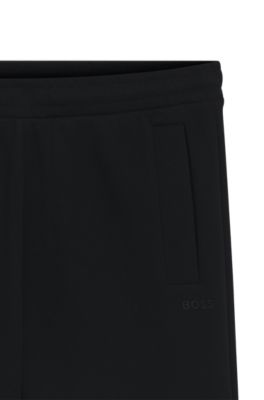 Logo-embroidered shorts in cotton-blend pique jersey, Black