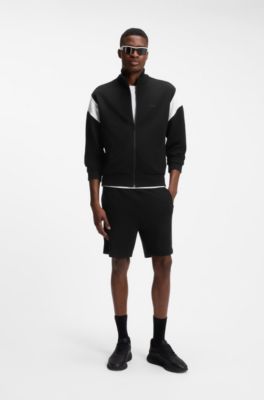 Logo-embroidered shorts in cotton-blend pique jersey, Black