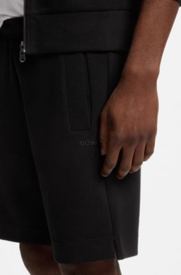 Shorts en punto de piqu&eacute; de algod&oacute;n con logo bordado, Negro