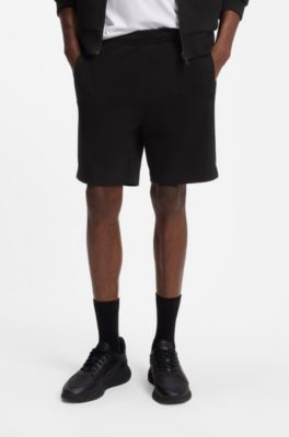 Shorts en punto de piqu&eacute; de algod&oacute;n con logo bordado, Negro