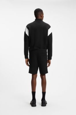 Logo-embroidered shorts in cotton-blend pique jersey, Black