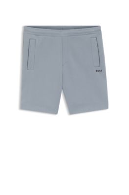 Logo-embroidered shorts in cotton-blend pique jersey, Dark Grey