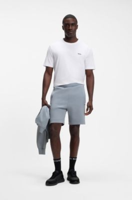 Logo-embroidered shorts in cotton-blend pique jersey, Dark Grey